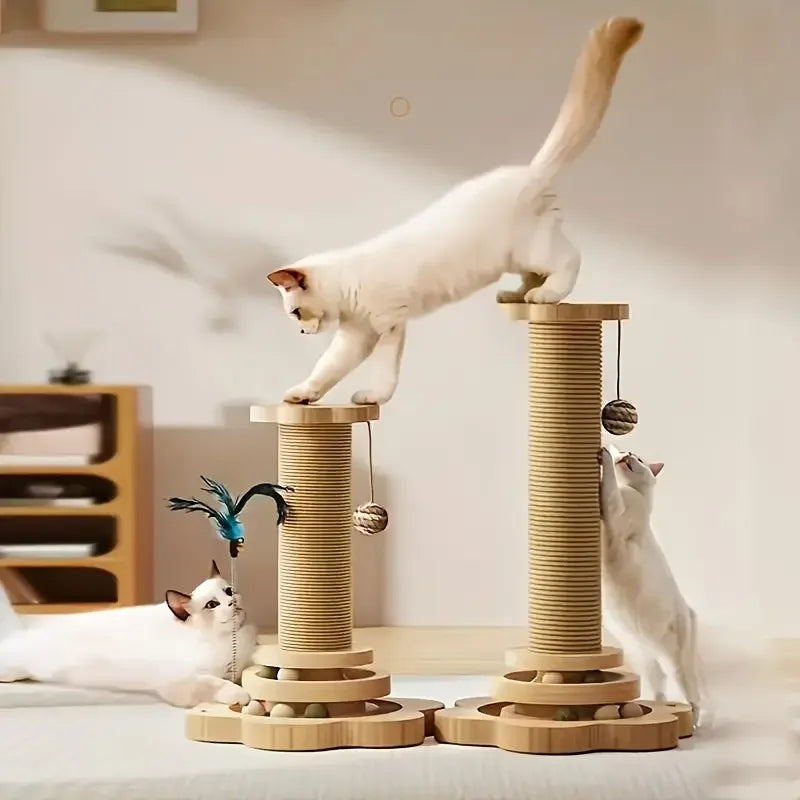 1pcs high-quality cat scratch board rotating platform - wooden fiber chew toy, durable and non shedding