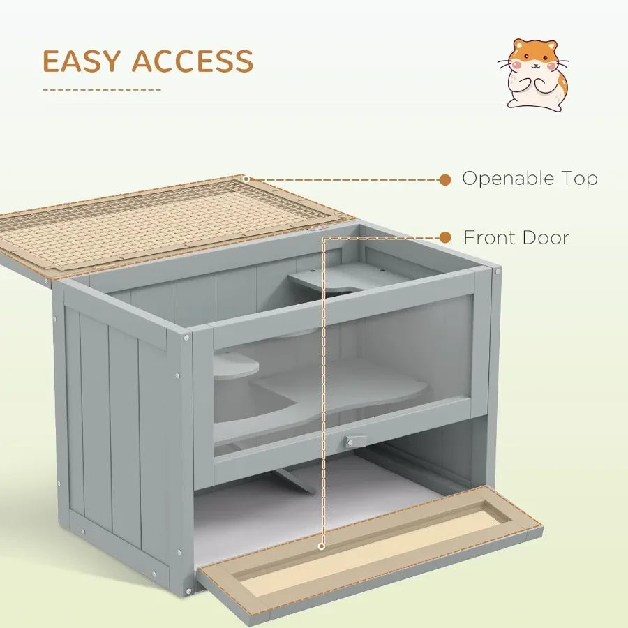 2Level Hamster Cage Small Animal Habitat for Guinea Pigs Chinchillas with Openable Top Front Door Shelf