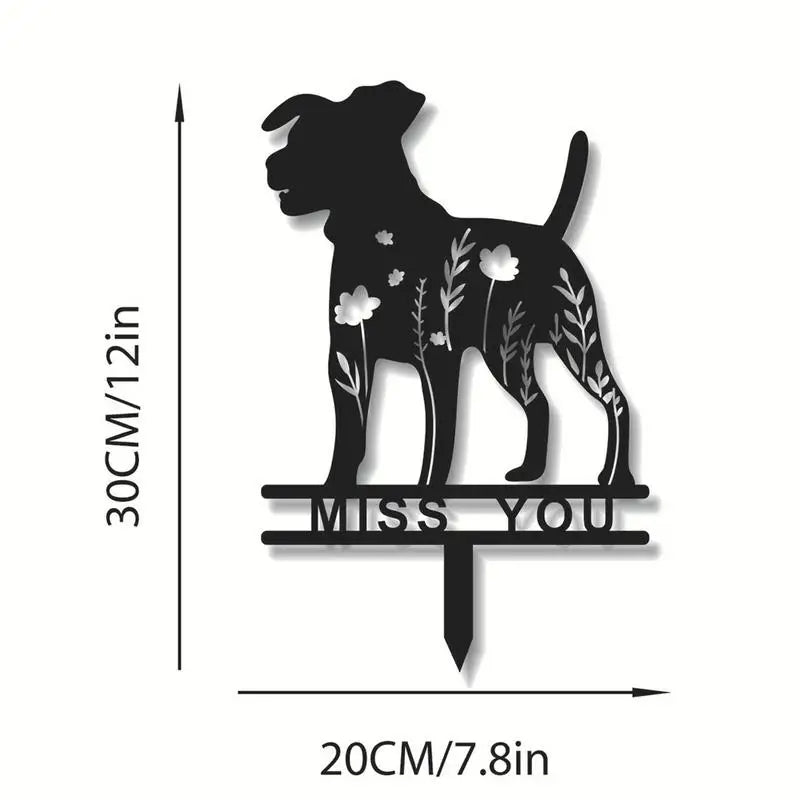Pet Tombstone Dog Silhouette Marker In Black Engraved Sign Sympathy Sign Iron Pet Headstones For Outdoor Garden Lawn Yard