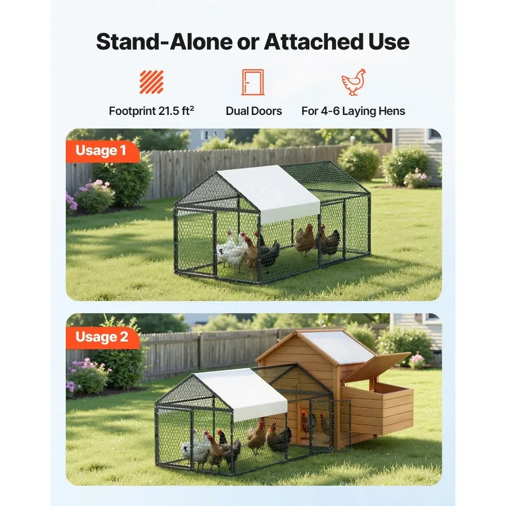 Metal Chicken Coop with Cover for 4-6 Chickens3.3x6.6x3.3 ft Poultry Cage