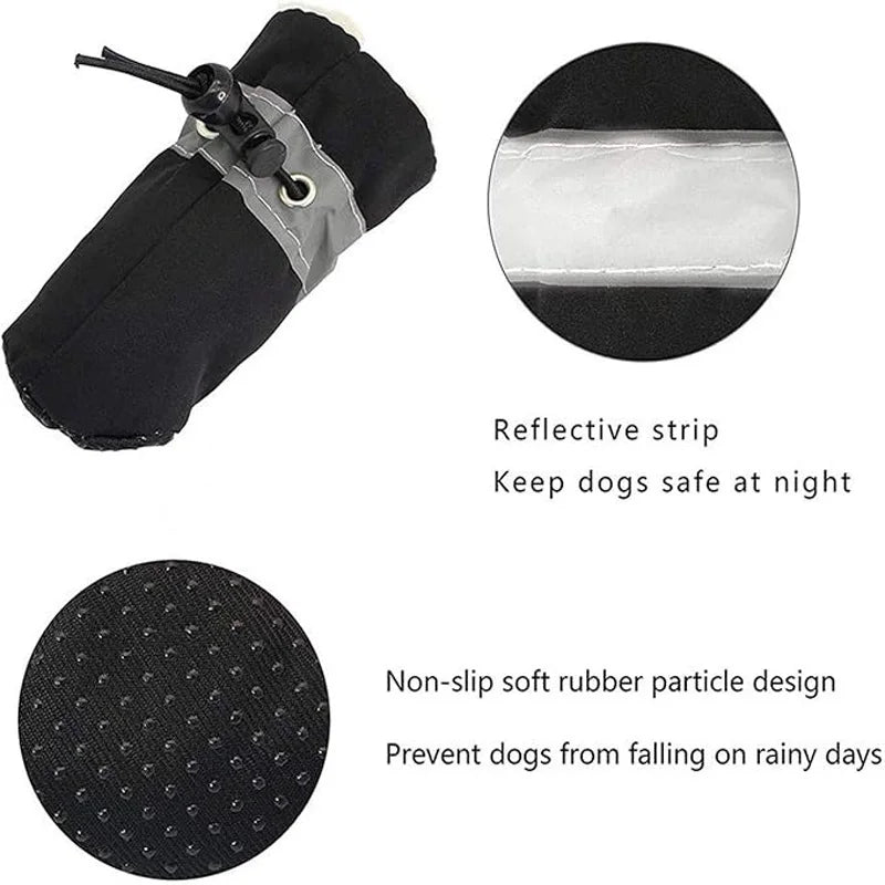 4Pcs All-Weather Dog Shoes Waterproof Non-slip Reflective Adjustable Pet Boots for Small Medium Dogs Winter Snow