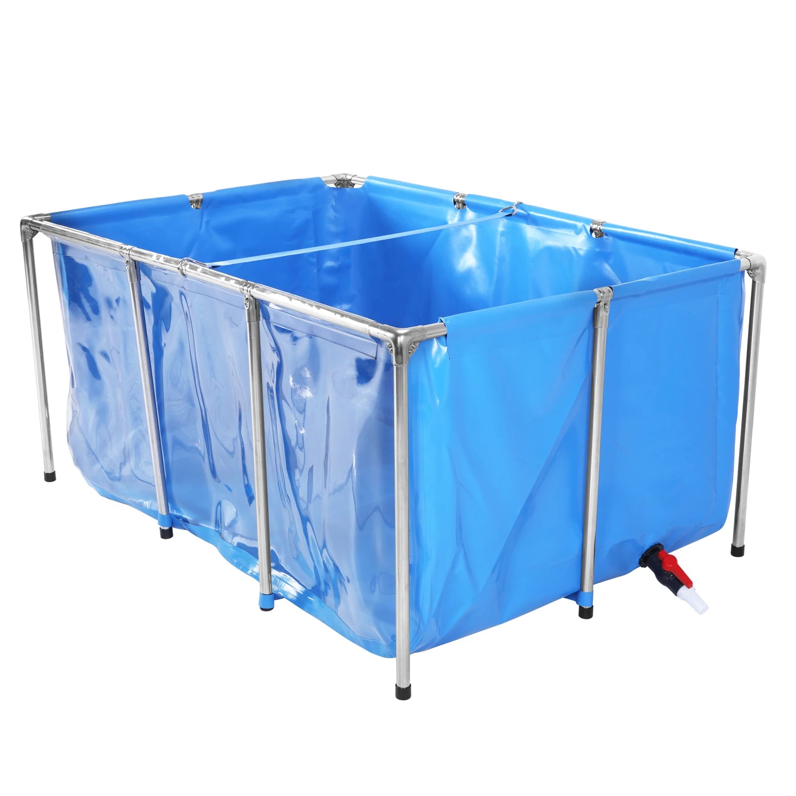 Above Ground Fish Tank with Frame & Drain Valve Transparent Fish Pond Clear Viewing Panel for Ornamental Fish & Outdoor Use