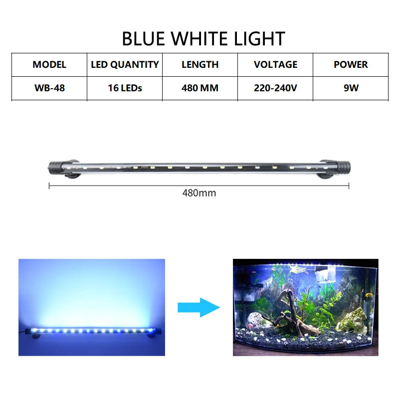 Aquarium Light LED Waterproof Light Underwater Fish Lamp Plant Lamp 18-58CM 220-240V 5730chip