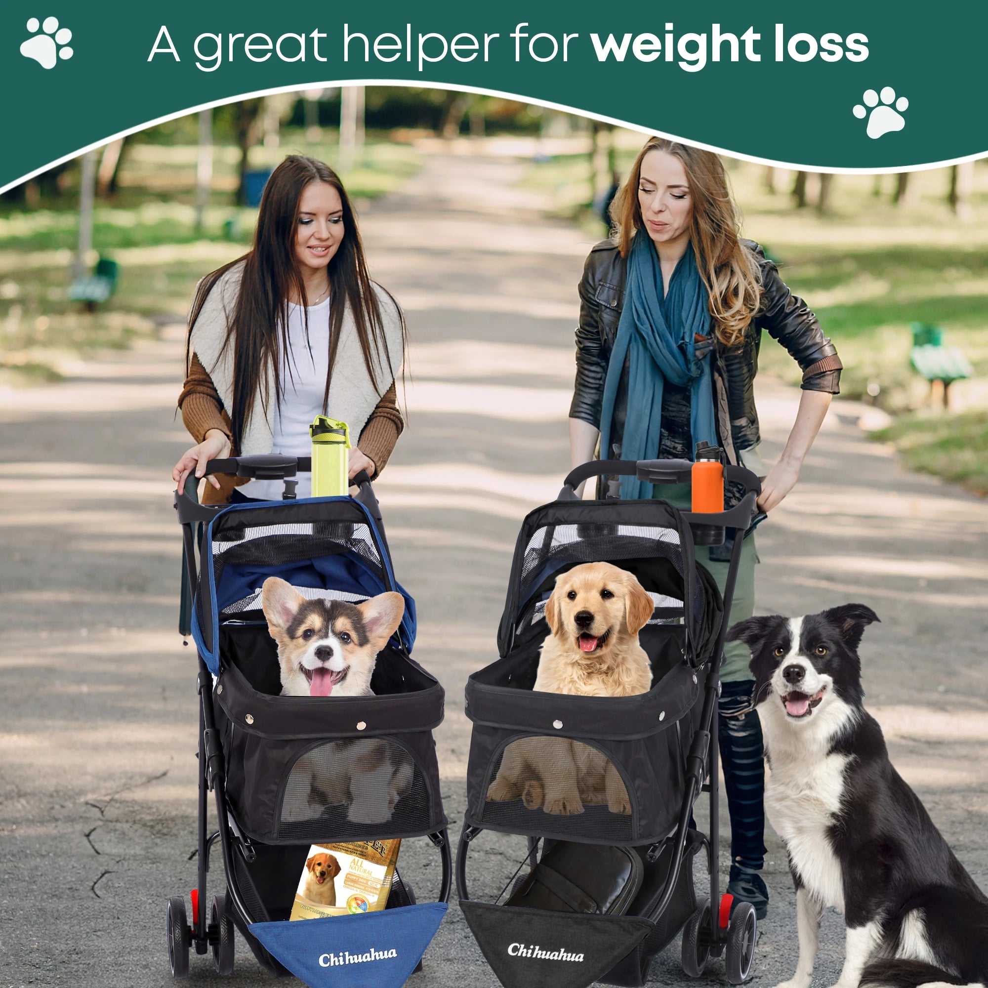 Portable Dog Stroller 3 Wheels for Small Medium Dogs Foldable Pet Travel Carriage Stroller