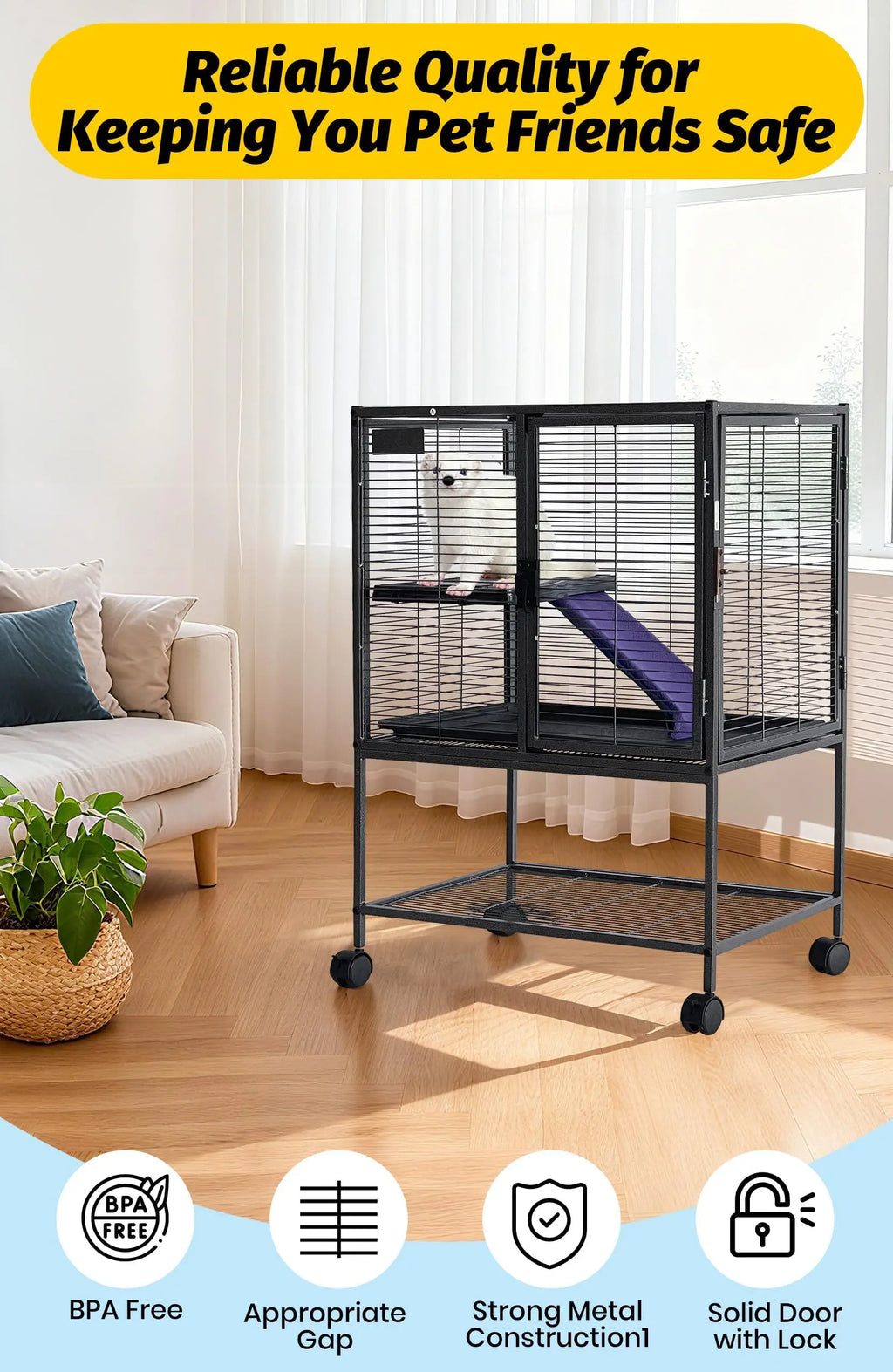 Multi-Level Metal Small Animal Cage Large Ferret Cage with Ramp Removable Tray & Storage Stand