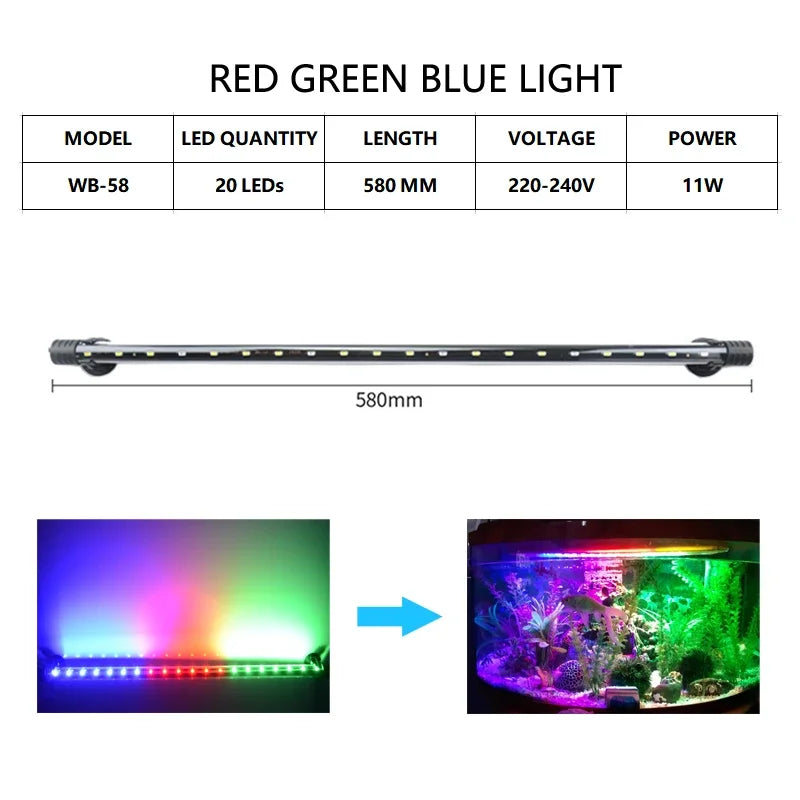 Aquarium Light LED Waterproof Light Underwater Fish Lamp Plant Lamp 18-58CM 220-240V 5730chip