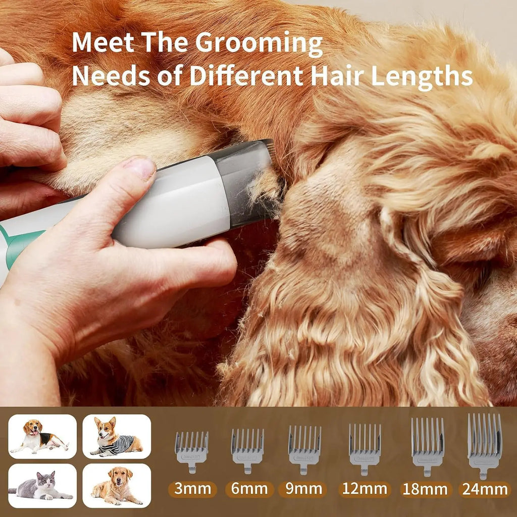 Pet Grooming Vacuum Kit with Clipper, Nail Grinder, and 6 Tools for Dogs Cats Shedding Hair Removal