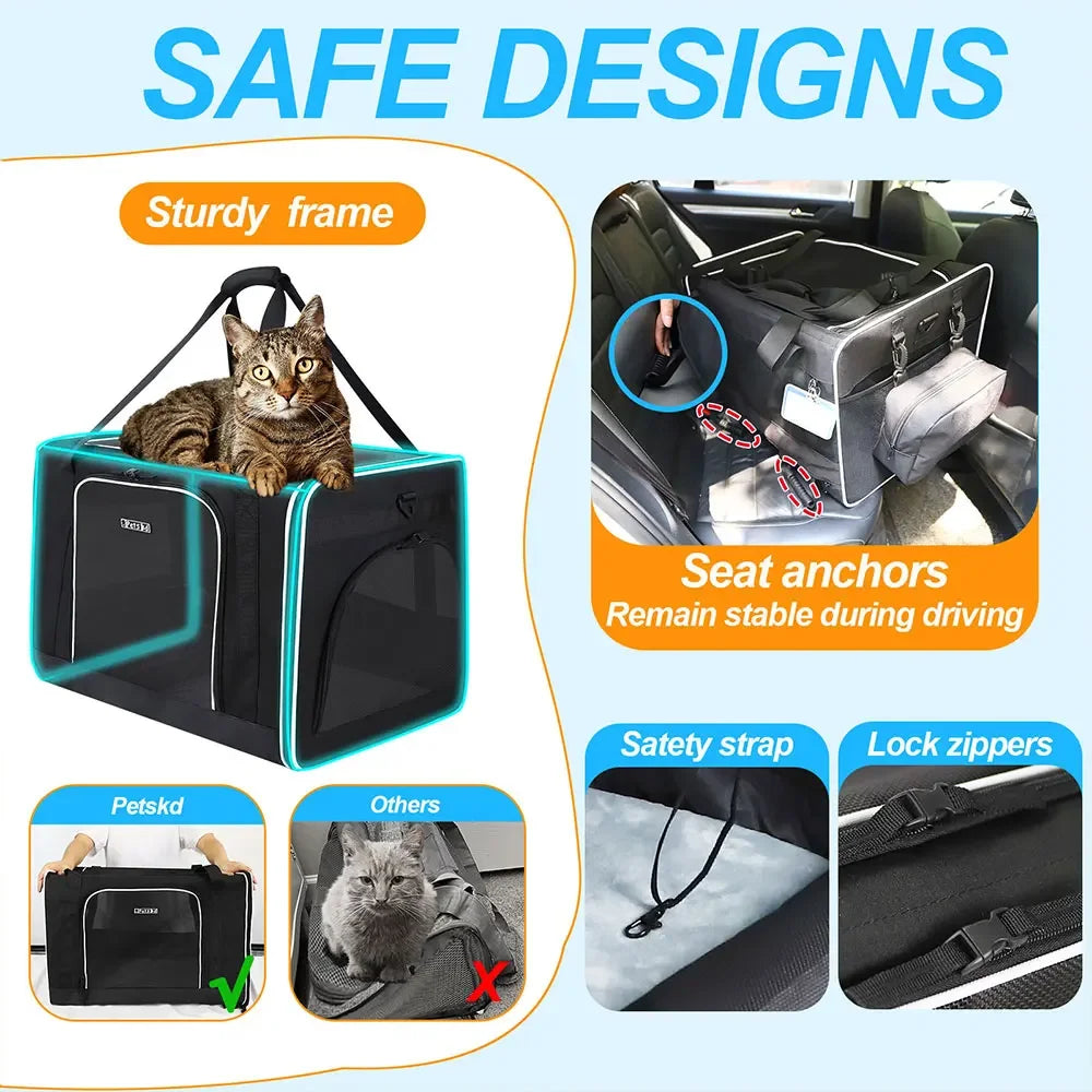 Large Cat Carrier with Litter Box and Cat Dog Bowl  for 2 Cats or Medium Dog for Travel