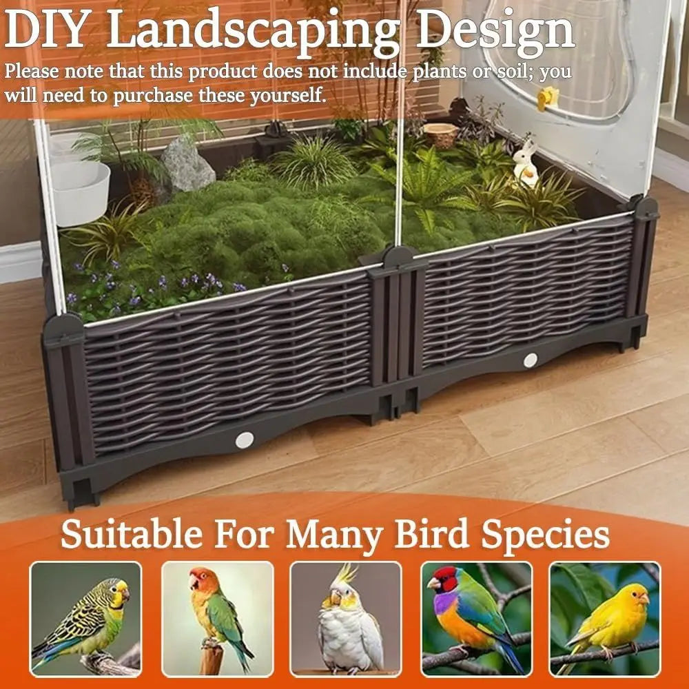 Home Acrylic Large Bird Cage, with Plant Box, Horizontal Wire Mesh, White, 29.1