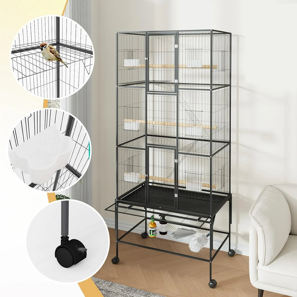 69 Inch Large Bird Cage Bird Cage with Rolling Storage Stands Feed Bowls Wide Tall Parrot Cage