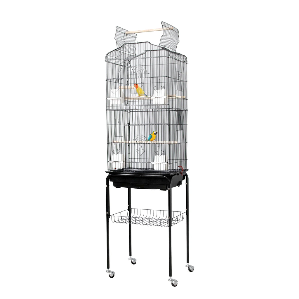 162cm Large Bird Cage with Open Play Rooftop Rolling Stand Slide-out Tray Storage Shelf