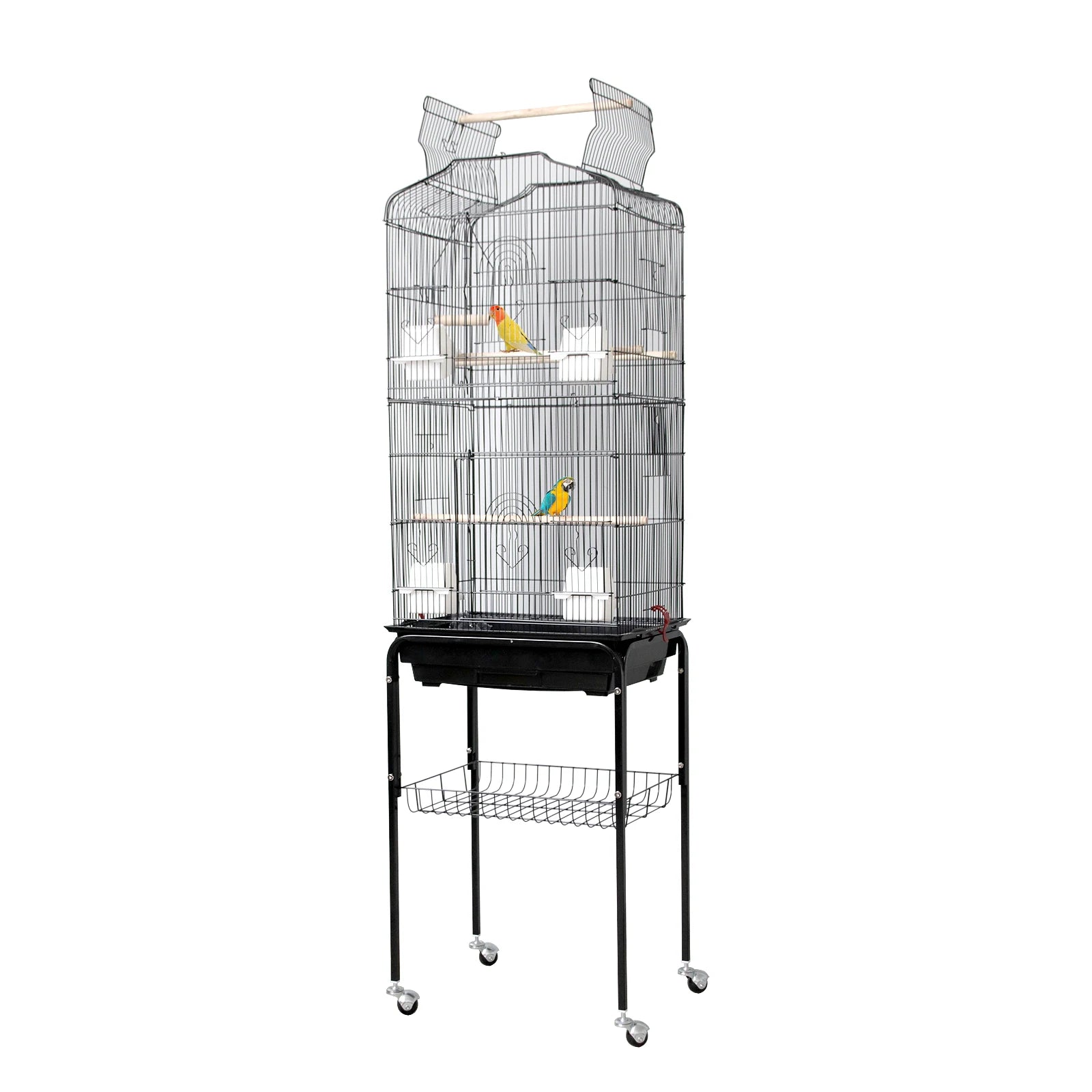 162cm Large Bird Cage with Open Play Rooftop Rolling Stand Slide-out Tray Storage Shelf