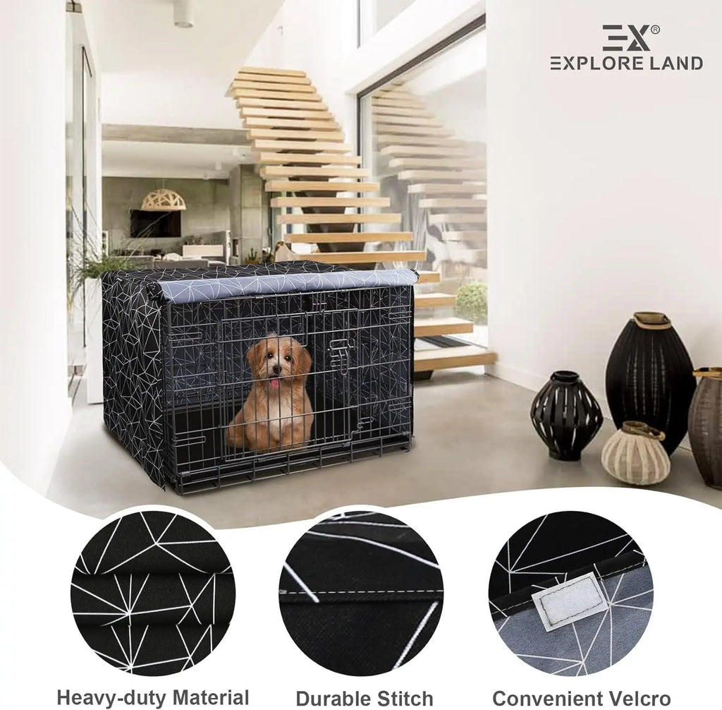 Explore Land Pattern Dog Crate Cover for 24" Wire Cage, Heavy-Duty Polyester with 1-3 Doors for Standard Metal Pet Kennel