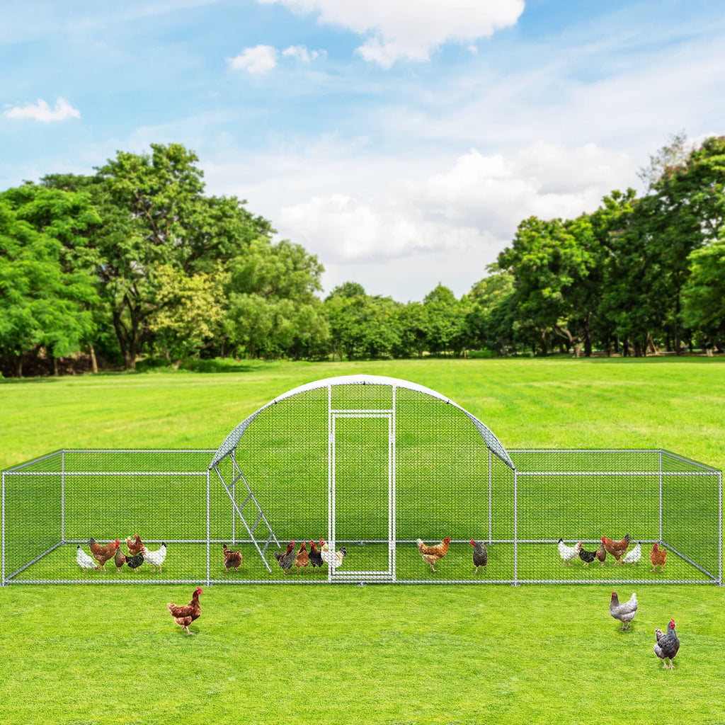 23ft Metal Chicken Coop 3-Room Dome-Roof Poultry Pen Large  Enclosure Walk-in Galvanized