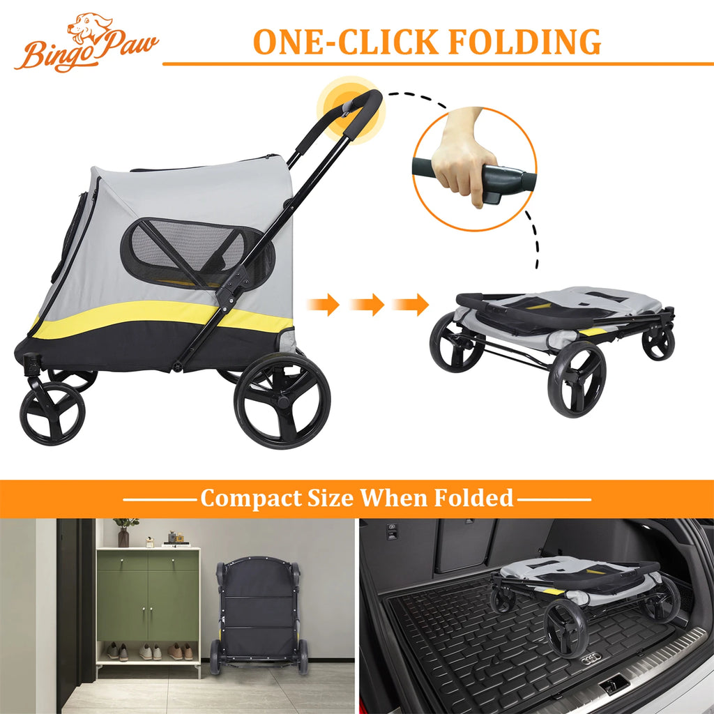One-Click Folding Pet Stroller for Large Dogs Cat Animal Carrier Shock Absorber Pushchair Trolley