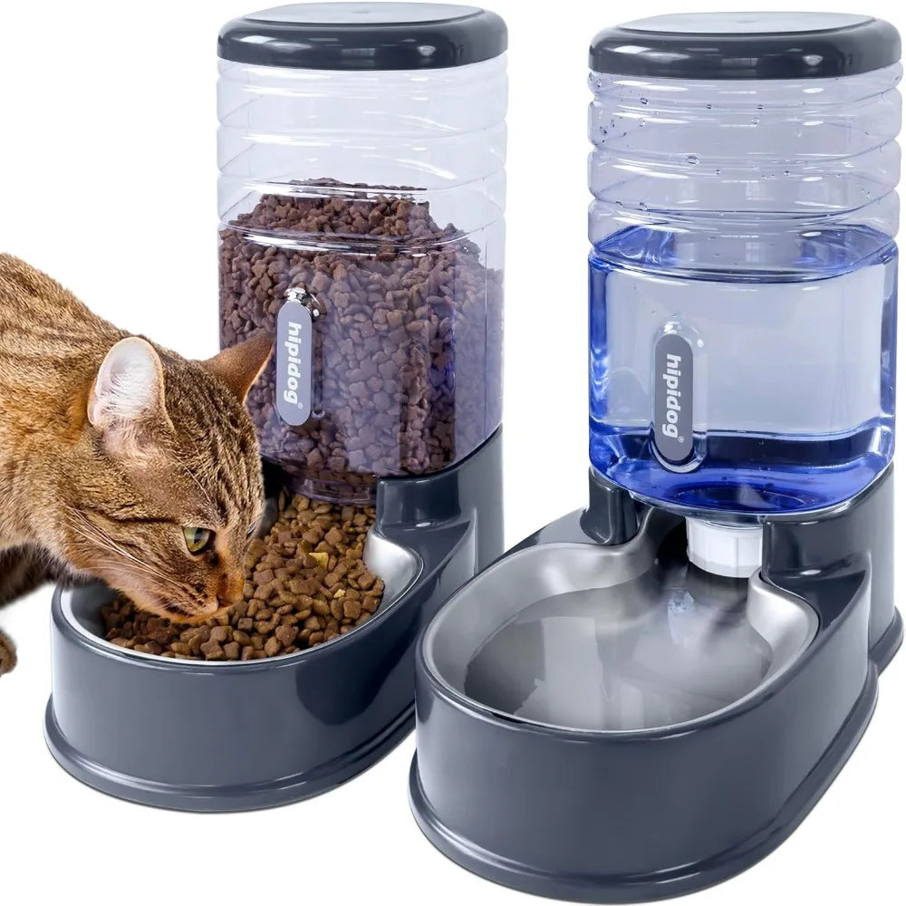 Automatic Pet Feeder and Water Dispenser Set with Stainless Steel Bowls, 3.8L Capacity