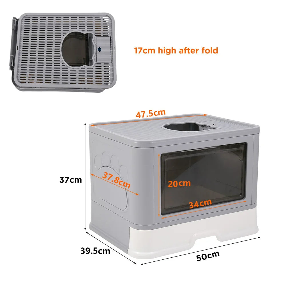 Large Hooded Cat Litter Box Tray Drawer Top Entry Anti-Splashing Enclosed Potty with Scoop