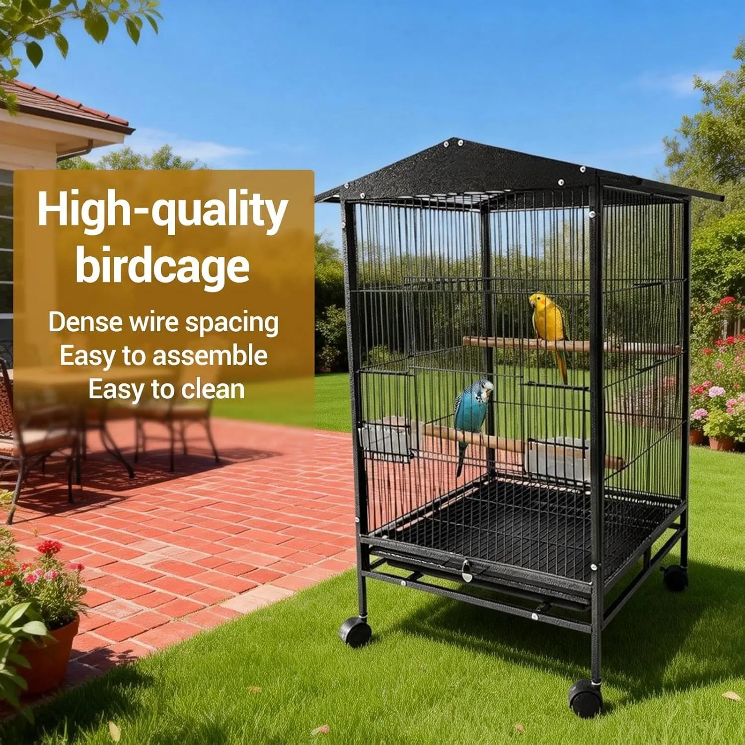 Indoor Outdoor Bird Flight Cage on Wheels Rolling Stand Tall Parrot Cage with Slide Out Tray Perches & Feeders
