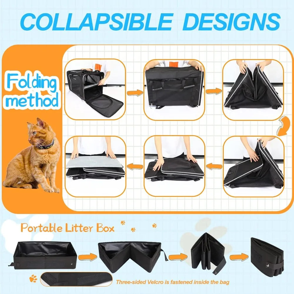 Petskd Extra Large Cat Carrier with Litter Box 24x17x17 for Medium Large Cat or 2 Small Cats, Collapsible Soft Sided