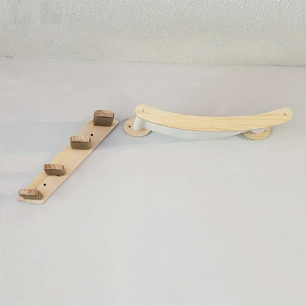 Cat Hammock and Stairway with Sisal Rope Wall Mounted Climbing Shelf Scratching Grinding Claws