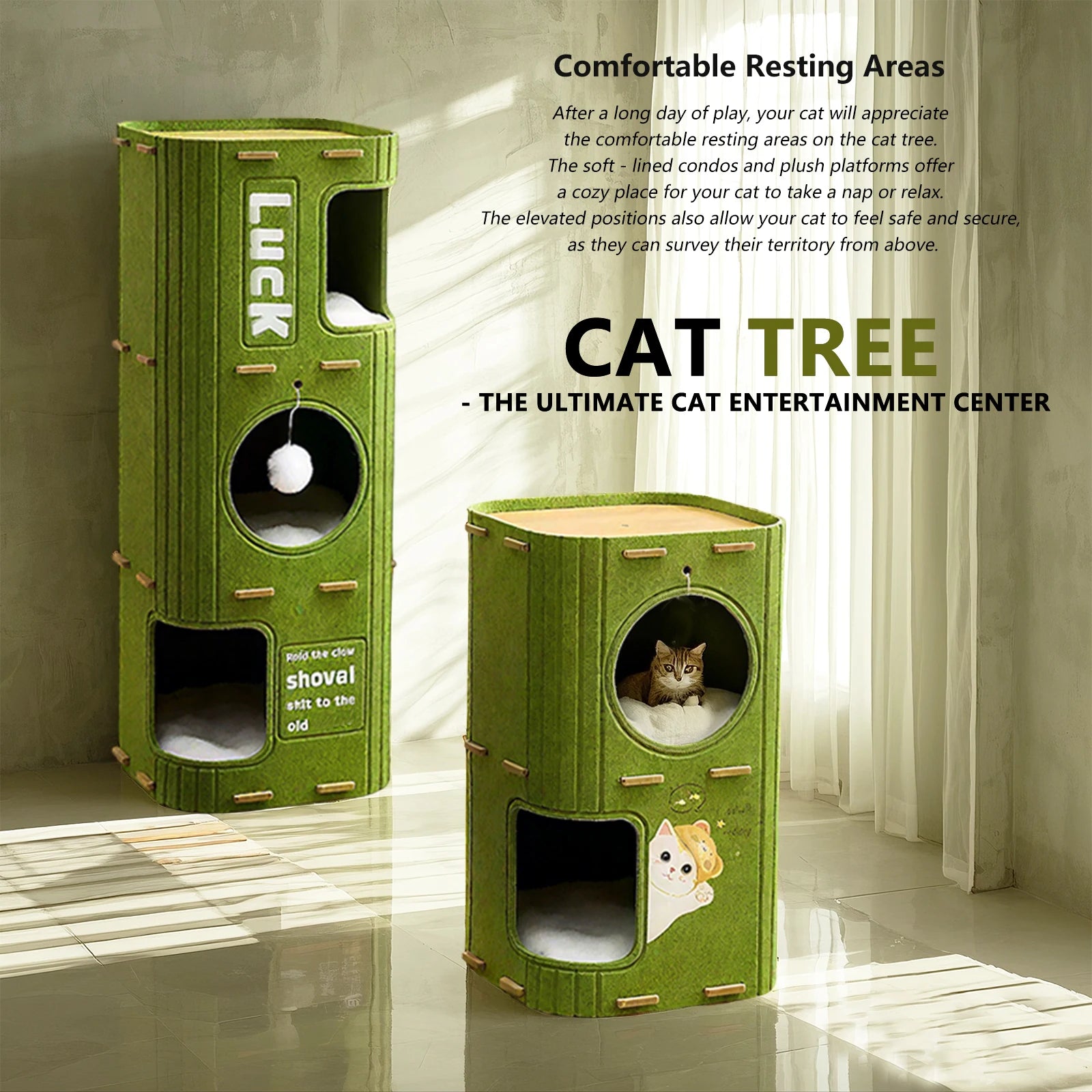 Three-Story Felt Cat Tree, With Scratching Boards  Multi-Story Cat Apartment Tower