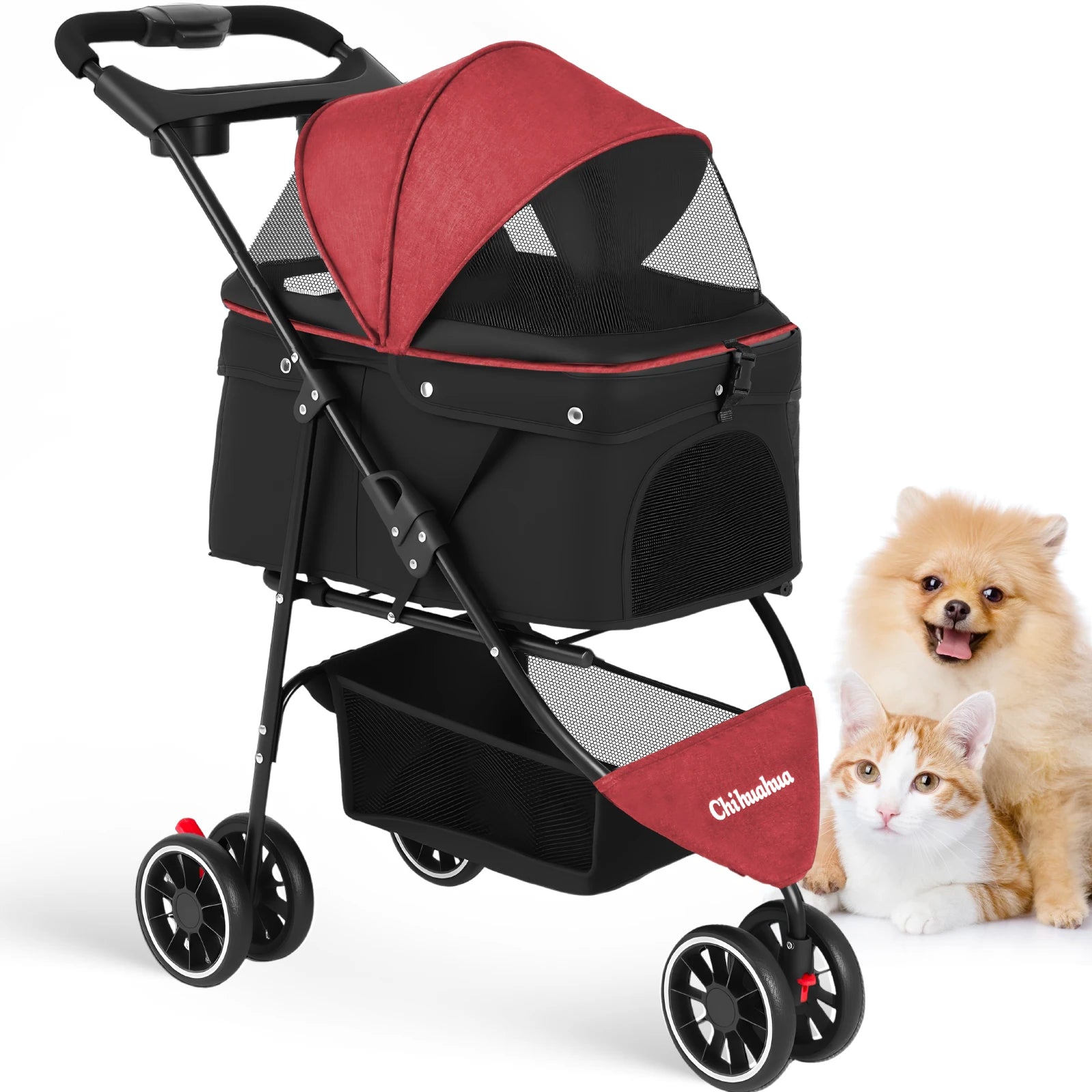 Portable Dog Stroller 3 Wheels for Small Medium Dogs Foldable Pet Travel Carriage Stroller