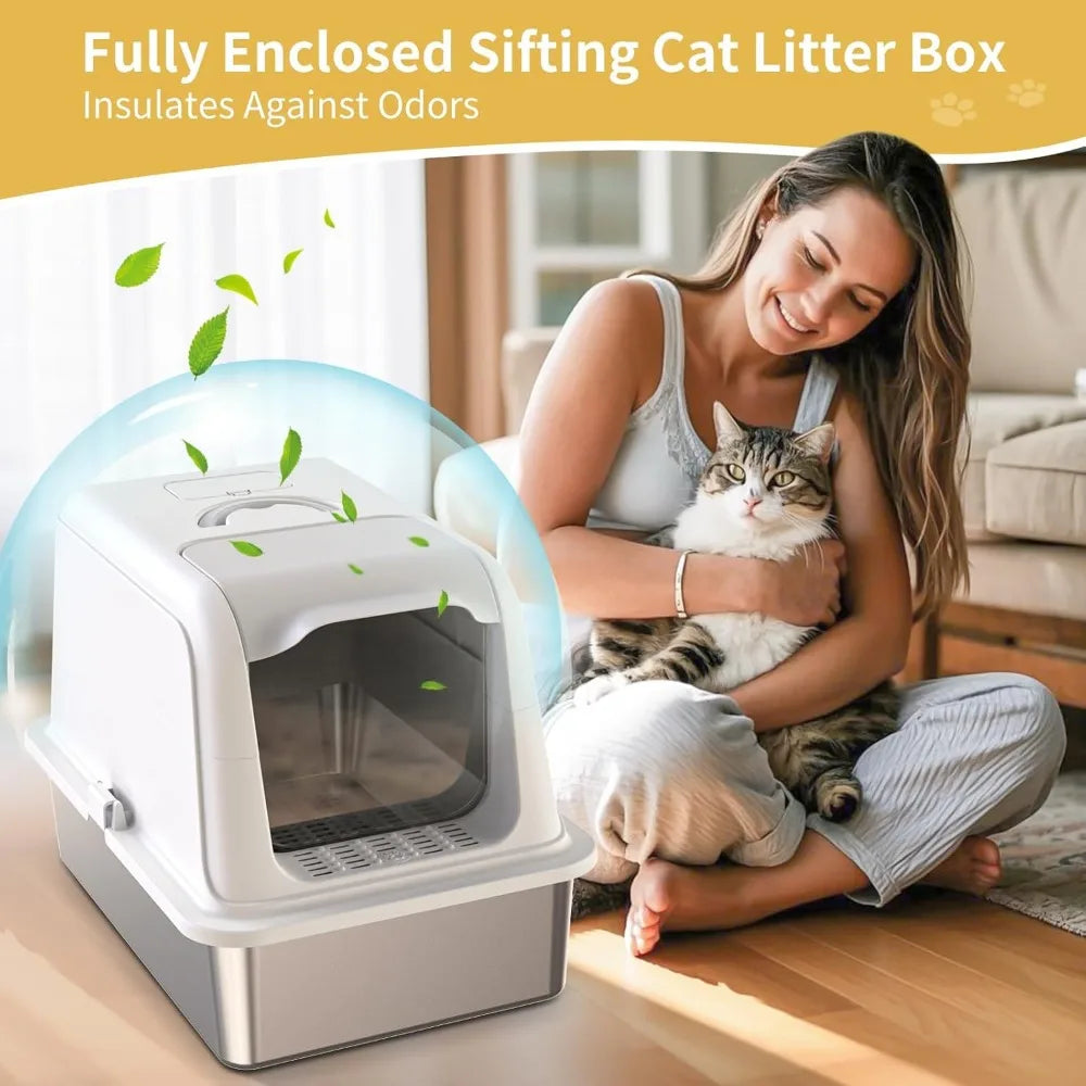 Extra Large Metal Sifting Cat Litter Box with Lid