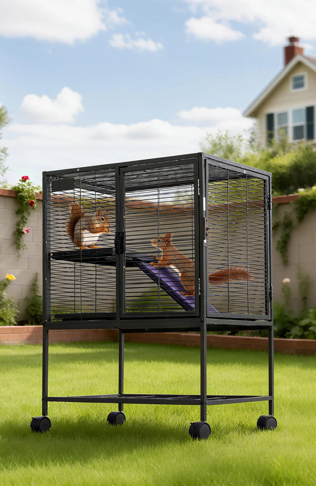 Multi-Level Metal Small Animal Cage Large Ferret Cage with Ramp Removable Tray & Storage Stand
