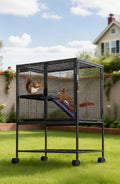 Multi-Level Metal Small Animal Cage Large Ferret Cage with Ramp Removable Tray & Storage Stand