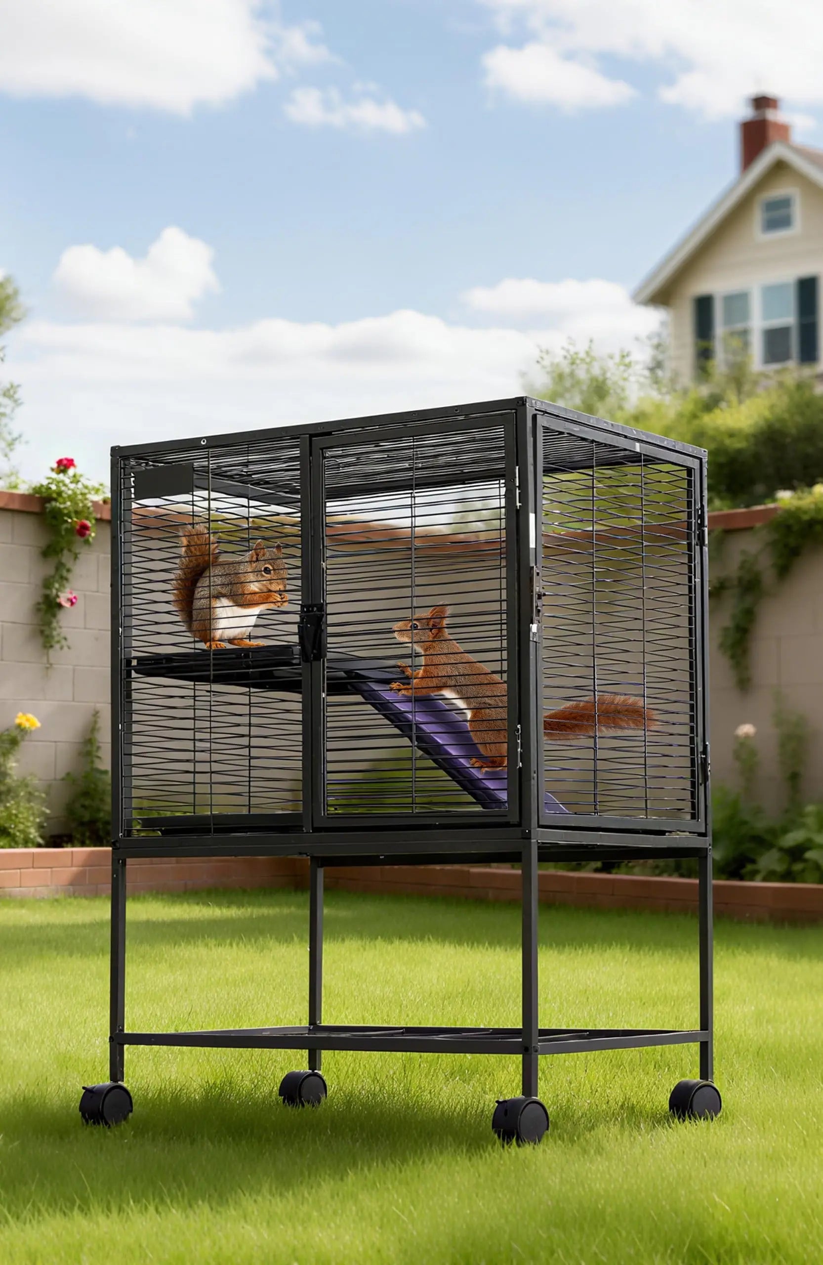 Multi-Level Metal Small Animal Cage Large Ferret Cage with Ramp Removable Tray & Storage Stand