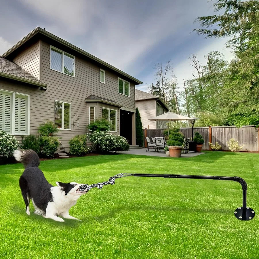 Tether Tug Outdoor Dog Toy Interactive Exercise Game in Yard Tether Tug with 2 Rope Toy and Bell