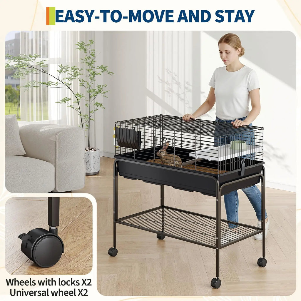 35.3"H Kit With Removable Storage Shelf 3Pcs Accessories Portable Small Animal Cage