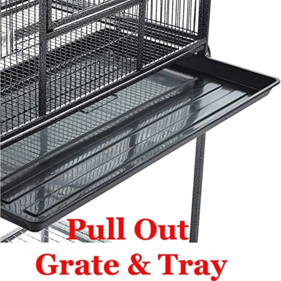 70 Extra Large Bird Parrot Flight Cage with Side Breeding Nest Box Double Feeder Cups Easy Pull-Out Metal Grate Washable Tray