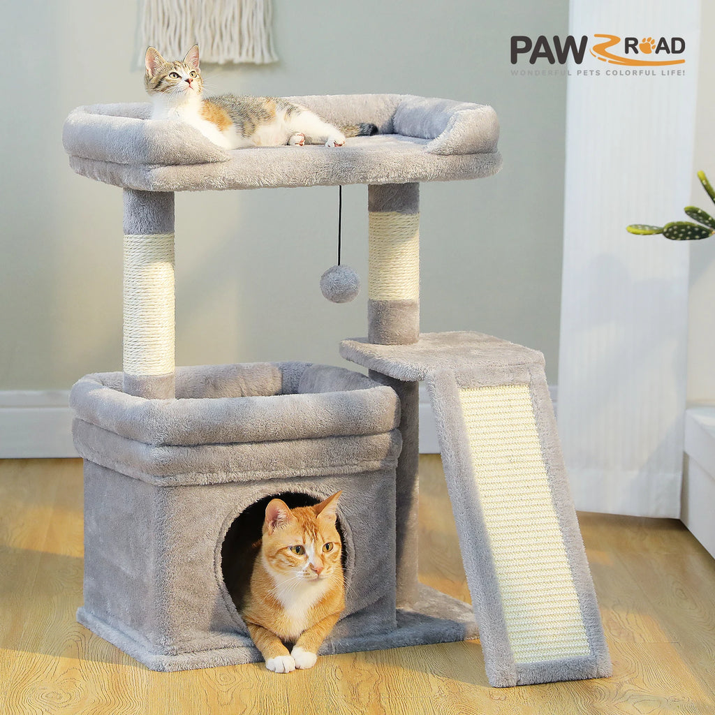 Small Cat Tree for Indoor Cat Tower with Sisal Scratching Post and Pad Wide Top Perch Large Cat Condo