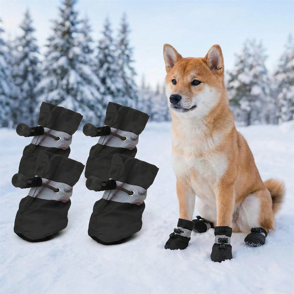 4Pcs All-Weather Dog Shoes Waterproof Non-slip Reflective Adjustable Pet Boots for Small Medium Dogs Winter Snow