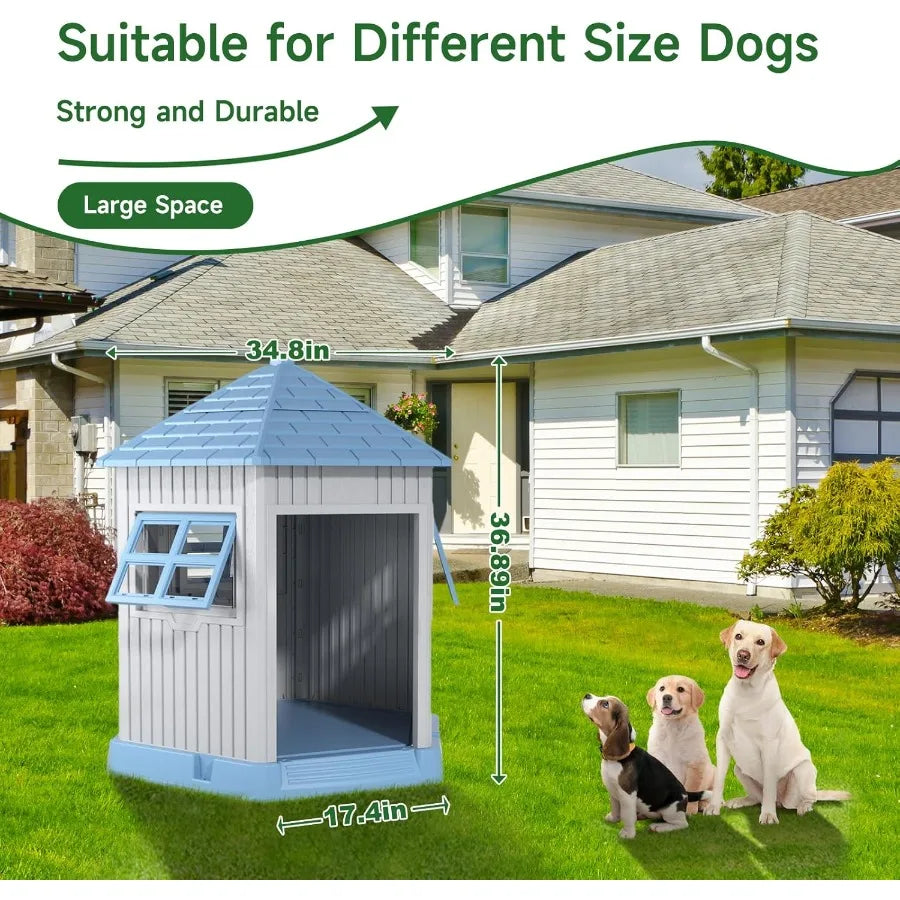 Dog House Outdoor Resin Puppy Shelter with Air Vents and Elevated Floor Sturdy Durable Waterproof Dog Kennel