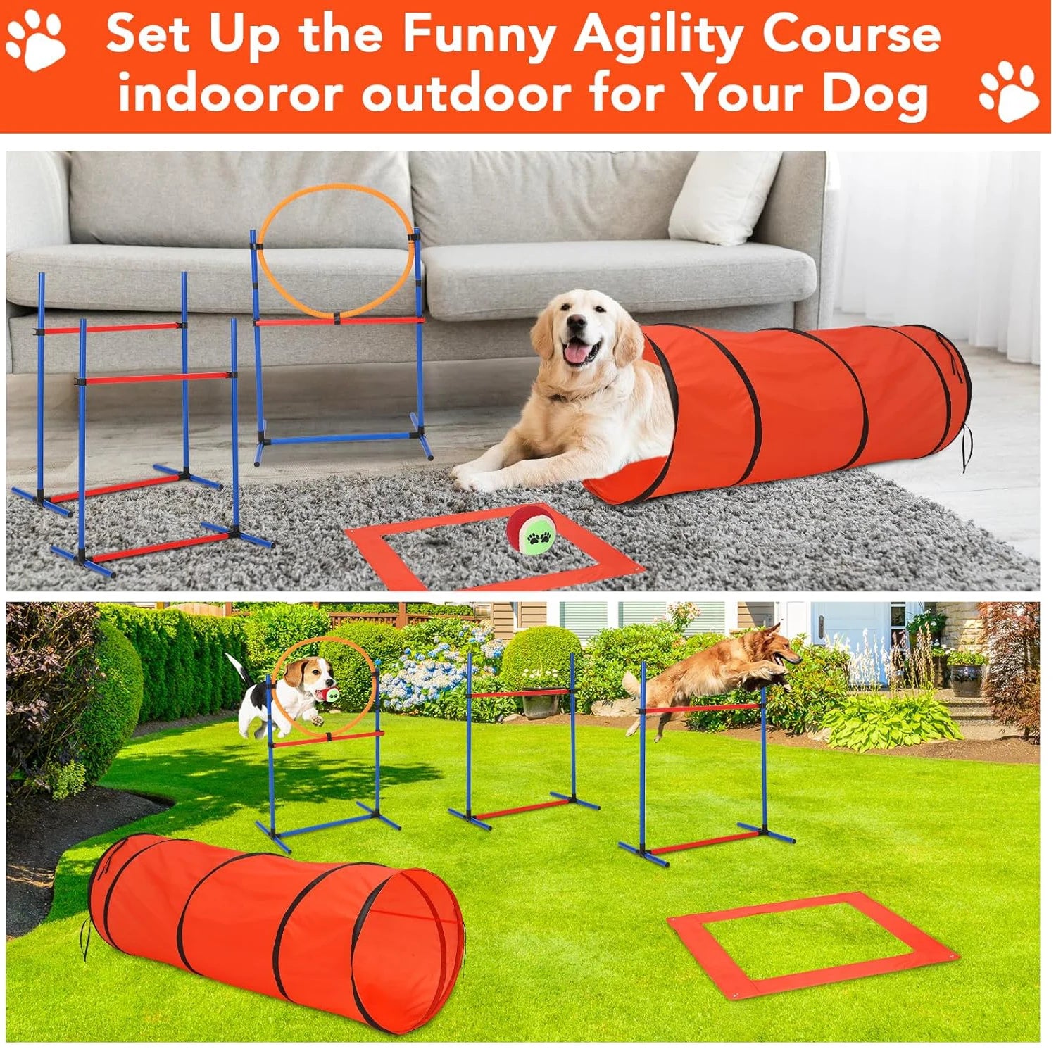 87 Pcs Dog Agile Training Equipment Set Obstacle Course Kit with 70" Tunnel