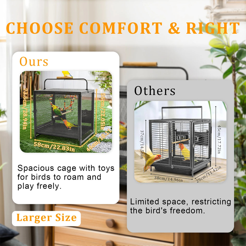22 Inch Wrought Iron Bird Travel Carrier Cage for Parrots Conures Lovebird Cockatiel Parakeets