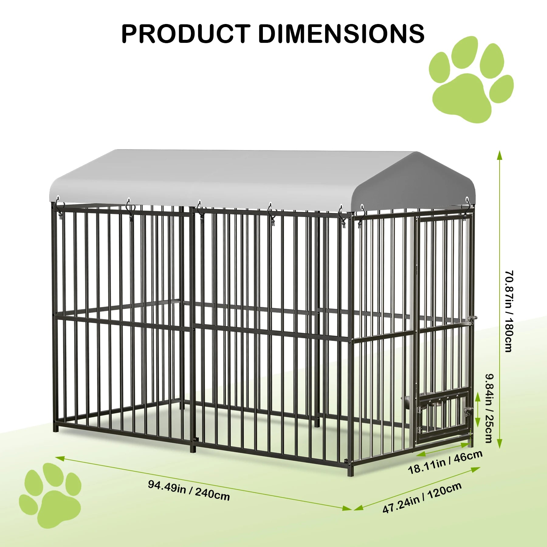 Heavy Duty Outdoor Dog Kennel with Roof Large 8x4x6FT Galvanized Metal with Secure Lock UV Water-Resistant Black Cover