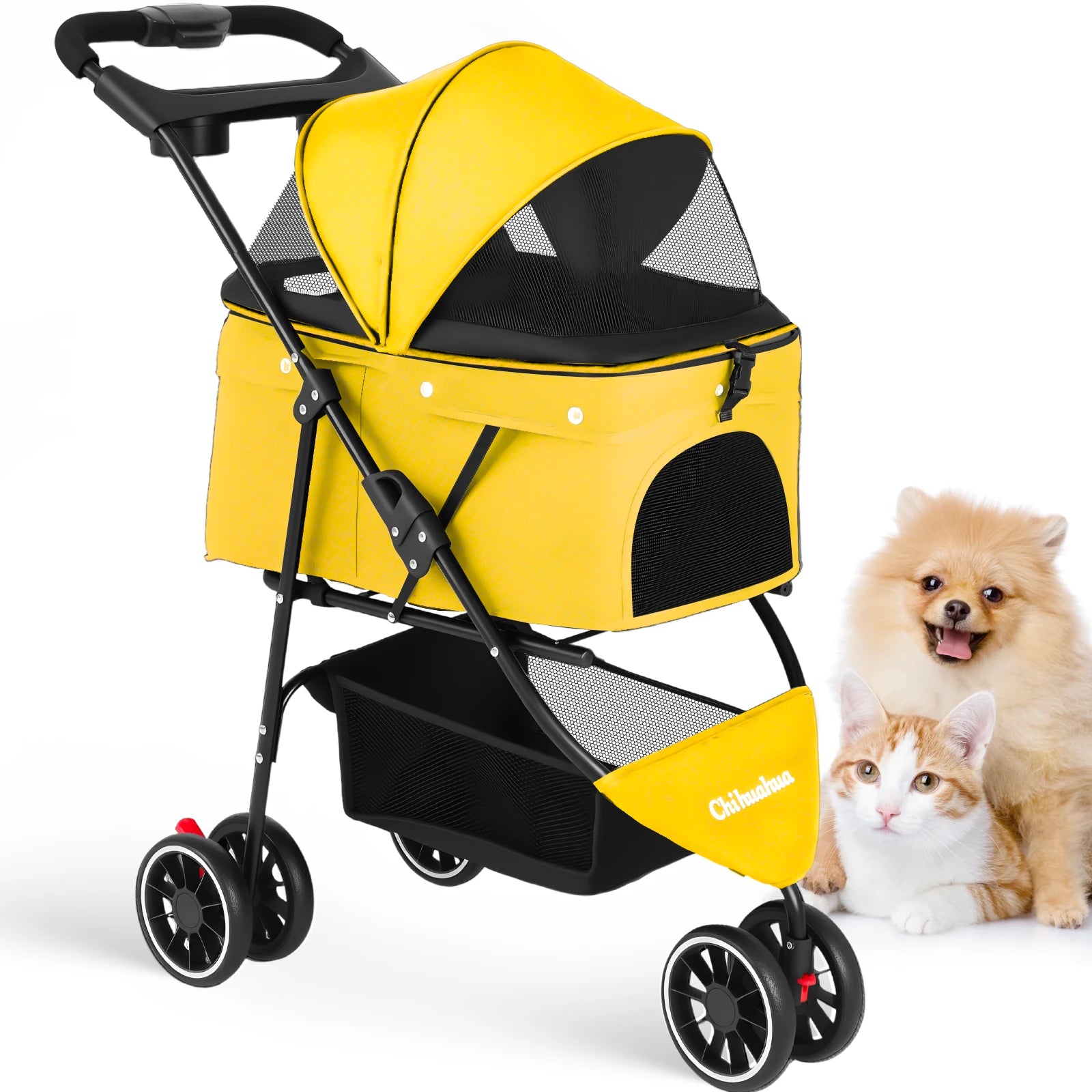 Portable Dog Stroller 3 Wheels for Small Medium Dogs Foldable Pet Travel Carriage Stroller