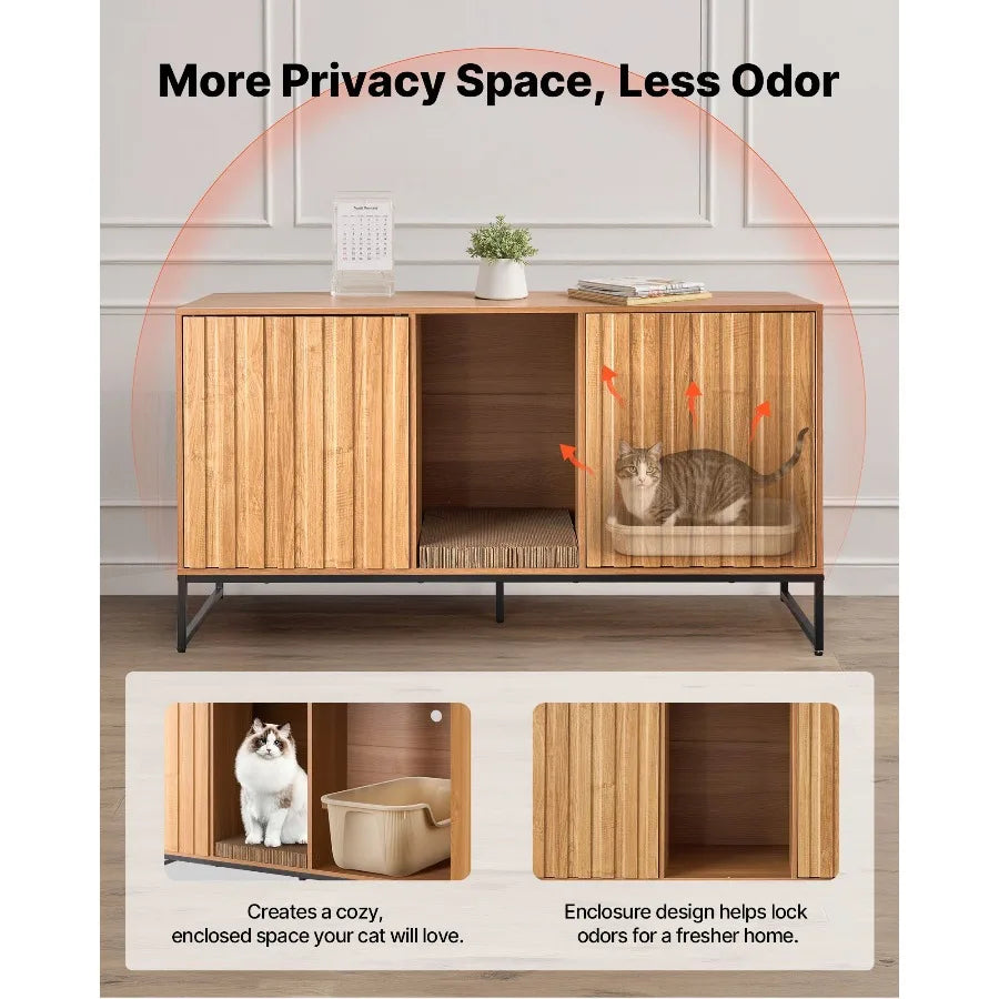 Cat Litter Box Enclosure Furniture, 47.2 in Hidden Litter Box Cabinet with Scratch Pad & Storage, Waterproof Cat Washroom
