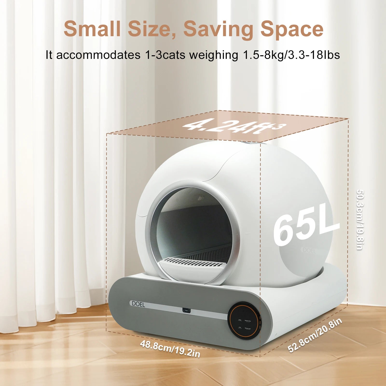 Box 65L Automatic Cat Litter Box w/ Trash Bag & Litter Mat Smart Cat Toilet App Control 2.4G WiFi