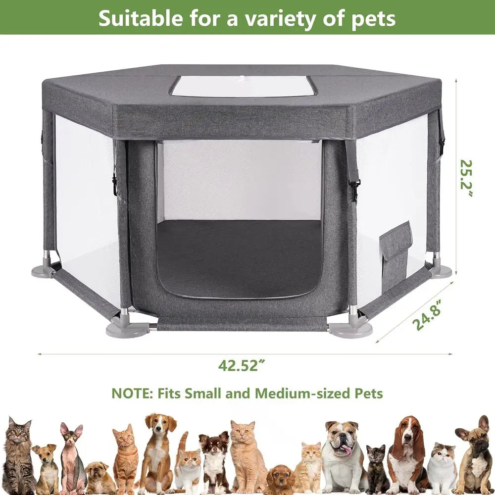 Indoor Puppy Playpen with Cover for Small Dogs & Cats, Foldable Outdoor Dog Fence with Durable Fabric