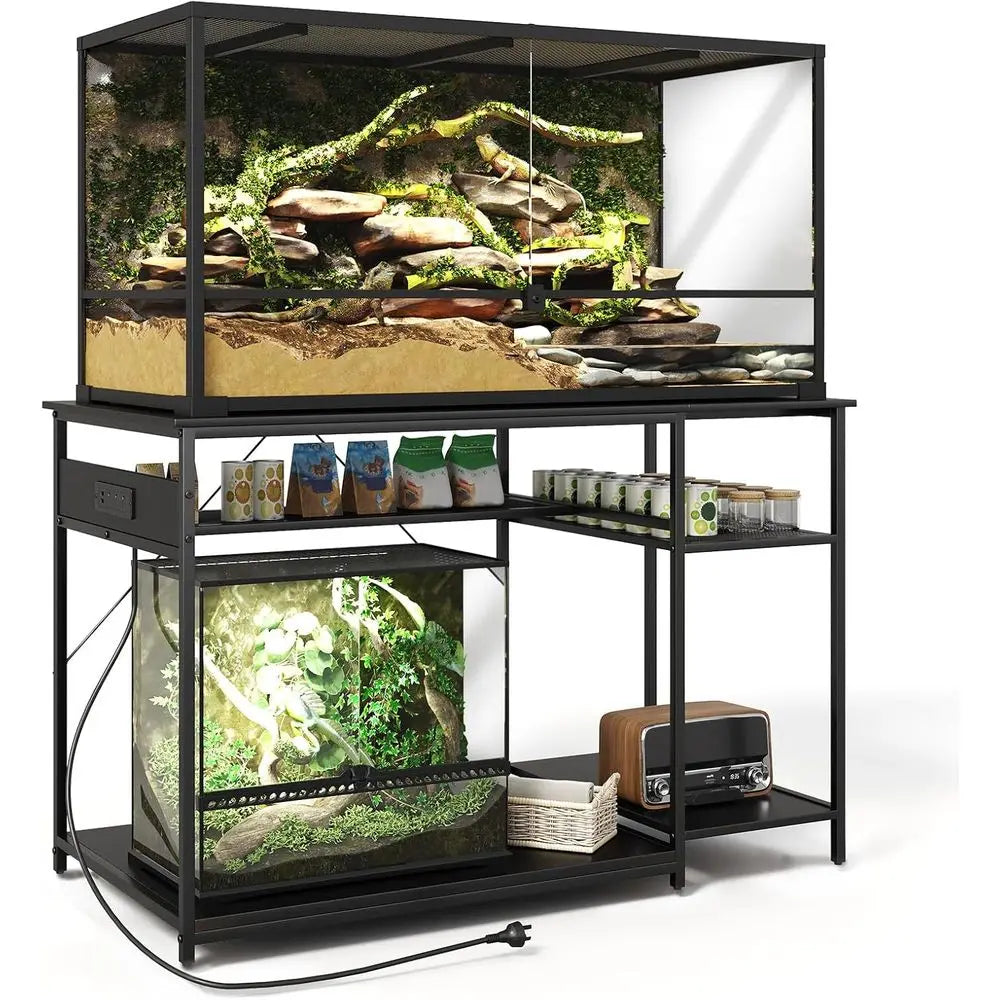 120 Gallon ish Tank Stand with Power Outlets, Heavy Duty Large Aquarium Stand with Light, Double Reptile Tank Turtle Terrariums
