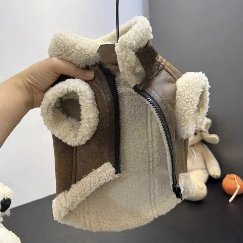 Pet Padded Vest Solid-Colour Dog Clothes Teddy Winter Warmth Cotton Coat Small Dog Sleeveless Jacket with Traction Buckle