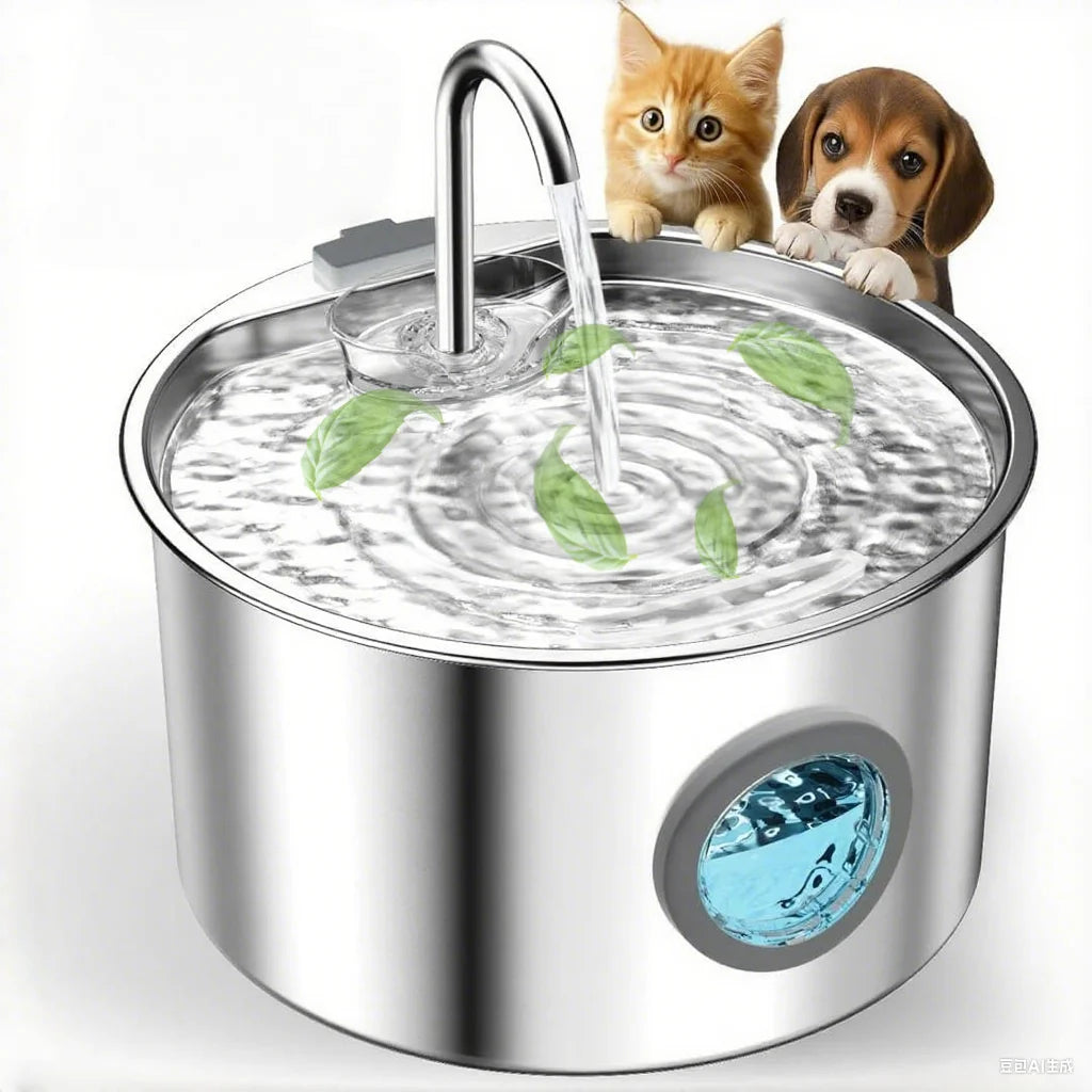 Stainless Steel Cat Water Fountain , 108oz Pet Fountain Dispenser Automatic  Replaceable filters