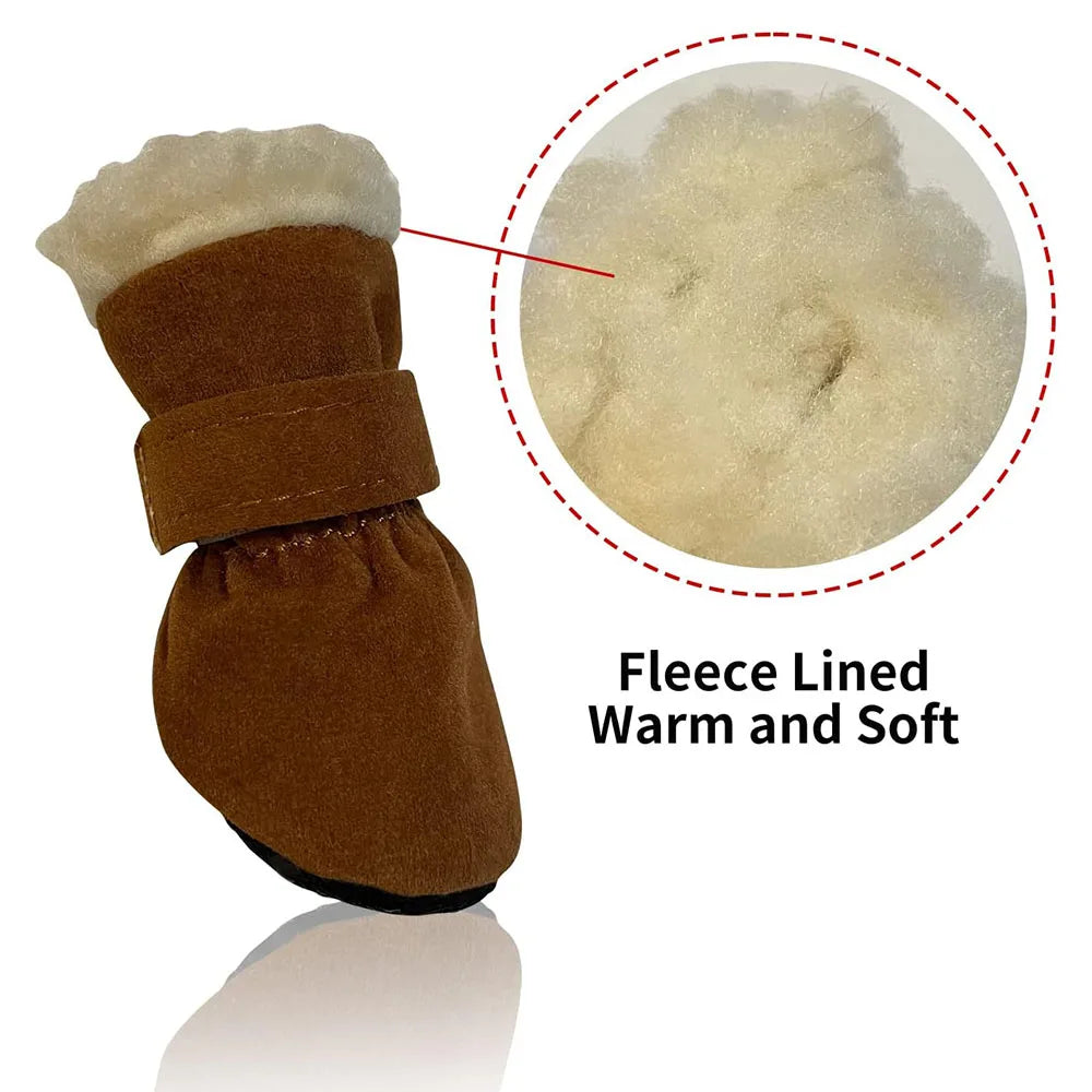 Dog Boots Fleece Dog Shoes for Small Dogs Anti-Slip Sole Winter Snow Booties for Outdoor Walking Running