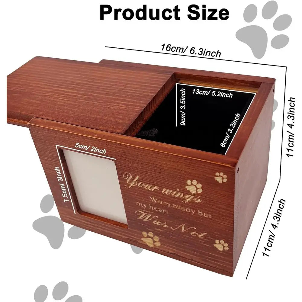 Pet Urn, Ashes, Wooden Funeral Cremation Memorial Box with Photo Frame