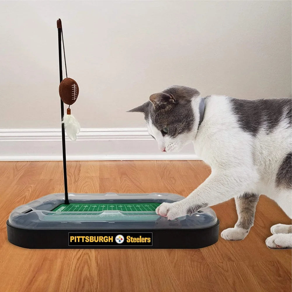 NFL Pittsburgh Steelers Cat Scratcher Toy with Catnip Rolling Ball Plush Feather Interactive Toy Cats