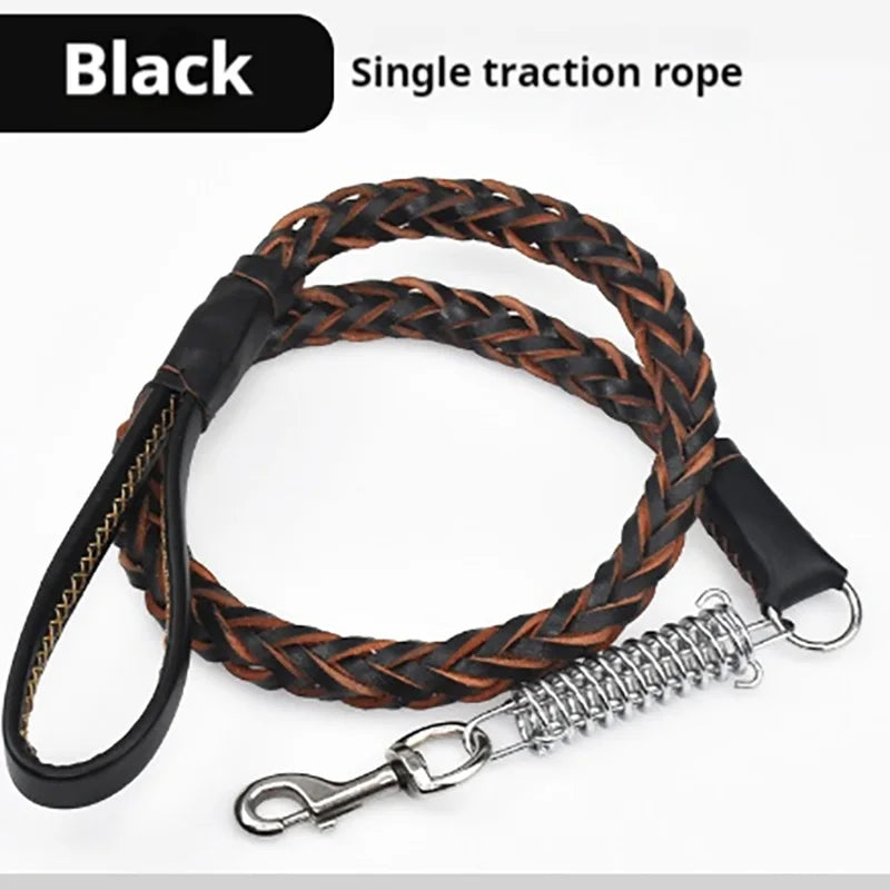 5-Foot Genuine Dog Leash with Cowhide Collar - Dog Walking Rope for Medium & Large Dogs
